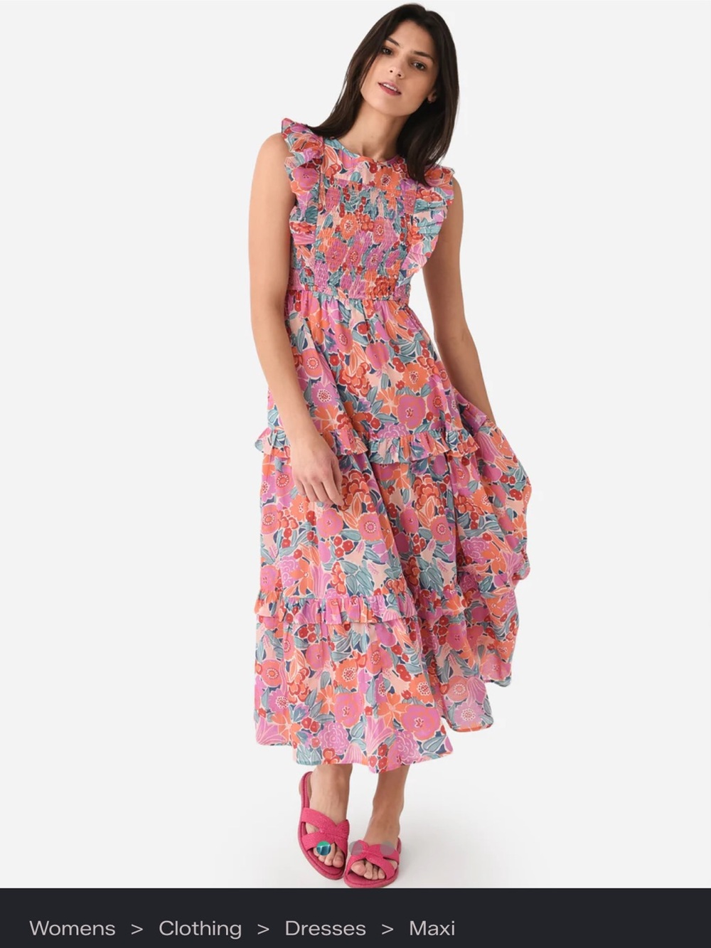 Banjanan Floral Maxi Dress in Pink, Orange & Green, XL